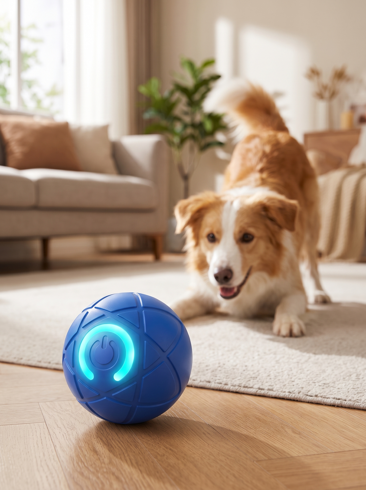 Blue interactive moving dog ball